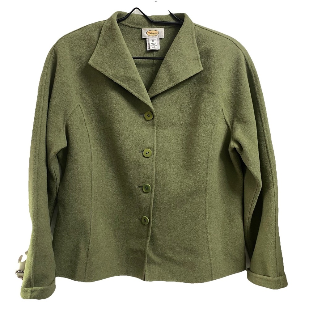 Talbots Women's 100% Wool Button Up Jacket Olive Green Blazer Size 10 EUC